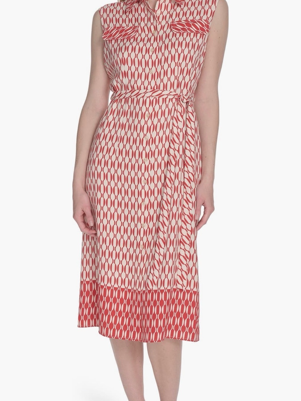 Calvin Klein Sleeveless Midi Shirt Dress with Tie belt